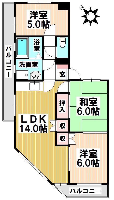 レスポアール豊岡(2LDK/7階)の間取り写真
