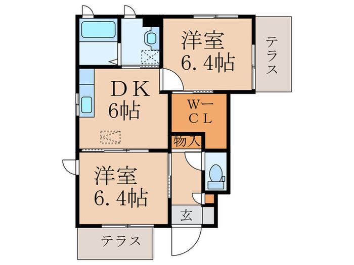 シエロアズール(2DK/1階)の間取り写真