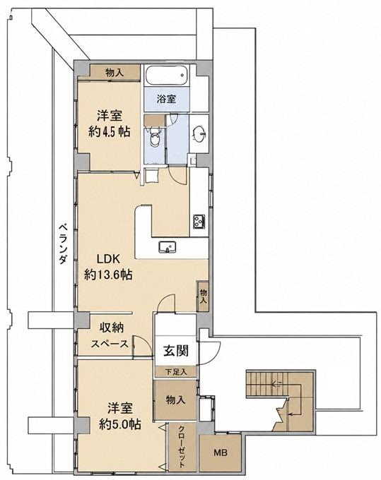 クロノス佃野町(2SLDK/4階)の間取り写真