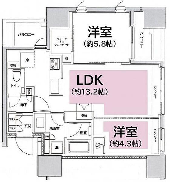 フレンシア築地(2LDK/8階)の間取り写真