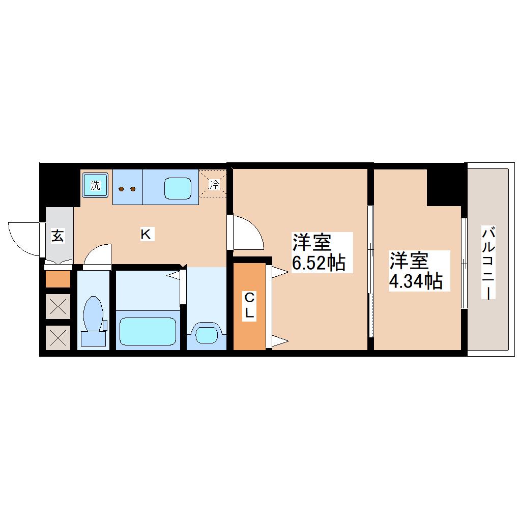 アスコット河原町駅前(2K/2階)の間取り写真