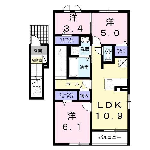 テラス西郷B(3LDK/2階)の間取り写真