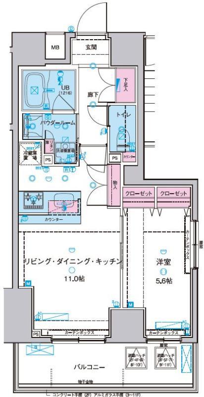 ジェノヴィア浅草IIスカイガーデン(1LDK/9階)の間取り写真