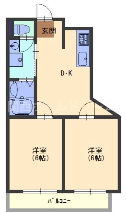 アフルエンス(2DK/2階)の間取り写真