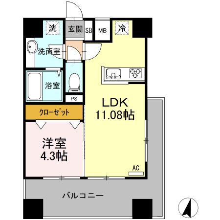フェリーチェ梅香崎(1LDK/4階)の間取り写真