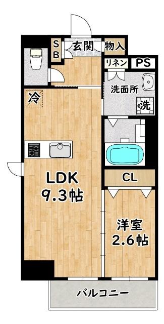 クローバー・フロント(1LDK/2階)の間取り写真