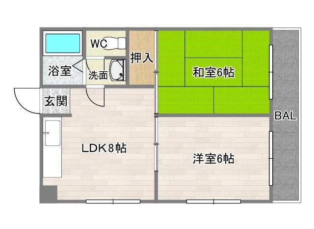 レジデンス長居(2LDK/2階)の間取り写真