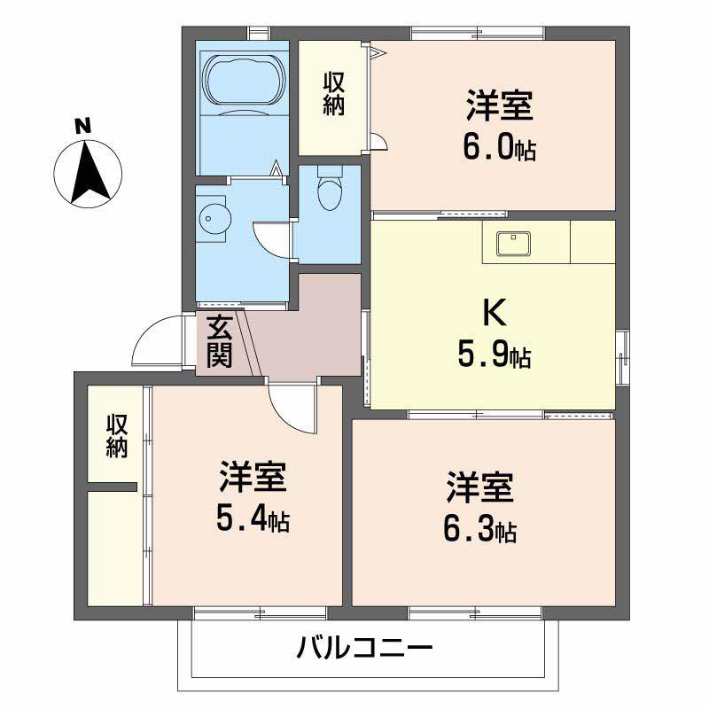 シャーメゾン新堂(3K/2階)の間取り写真