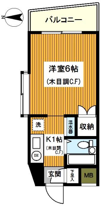 LIZ三ッ沢(1K/2階)の間取り写真
