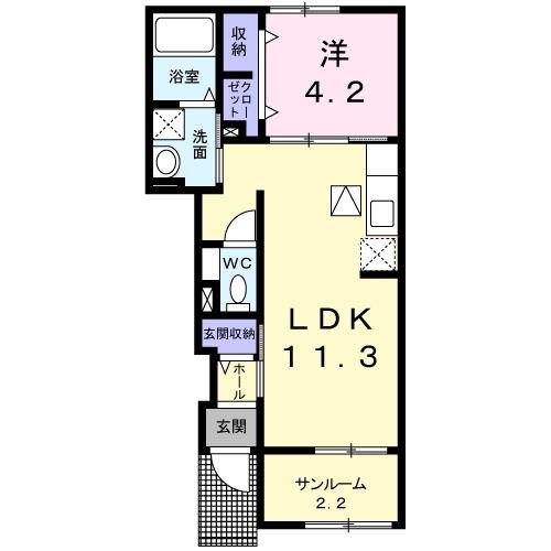 リード・アヴェニュー B(1LDK/1階)の間取り写真