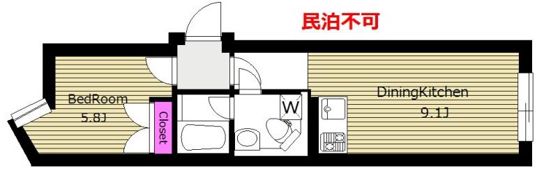 二人入居可 3面採光 EXAM代々木八幡 I(1LDK/4階)の間取り写真