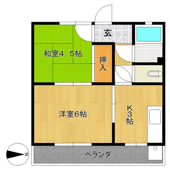 コーポ冨良C(2K/1階)の間取り写真