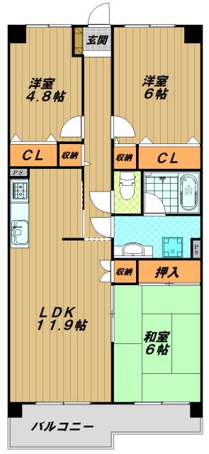 コープ野村高取台(3LDK/2階)の間取り写真