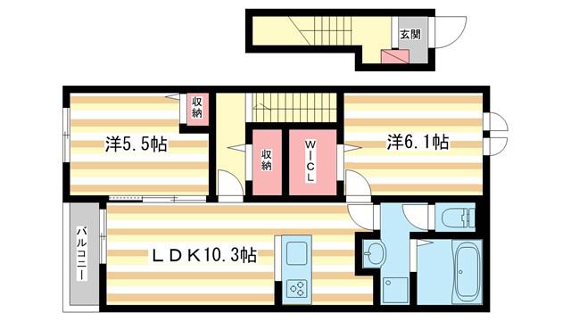 フラン・ソレイユ 学園前(2LDK/2階)の間取り写真