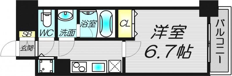 ラヴ心斎橋ウエスト(1K/3階)の間取り写真
