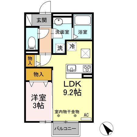 レセンテ上野 B(1LDK/1階)の間取り写真