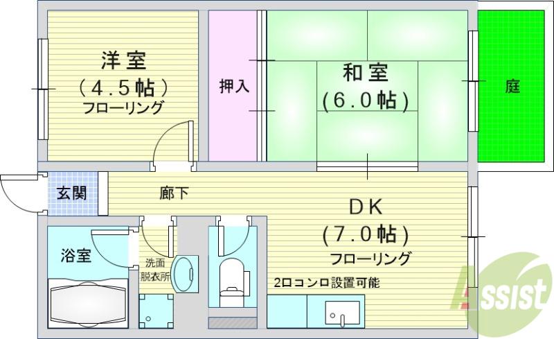 シャトレー石澄(2DK/1階)の間取り写真