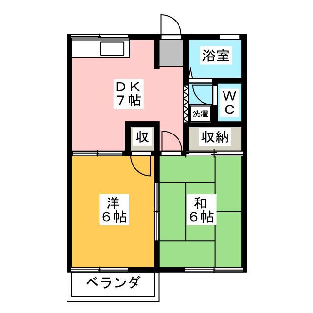 ベルゾーネ朝日A棟(2DK/1階)の間取り写真