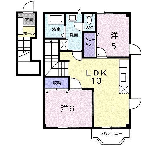 グランドゥールこだまV(2LDK/2階)の間取り写真