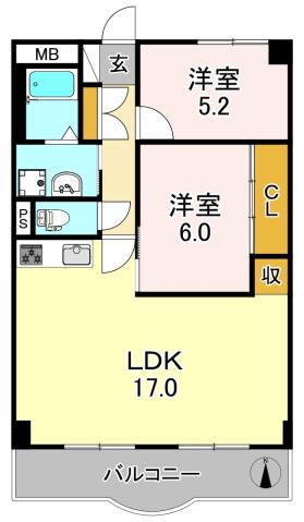 ダイヤモンドハイツII(2LDK/2階)の間取り写真
