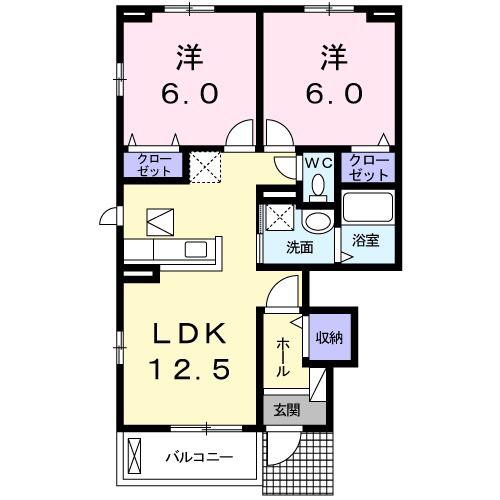 ハーモニーヒルズII(2LDK/1階)の間取り写真
