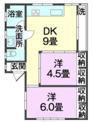M氏共同(2DK/2階)の間取り写真