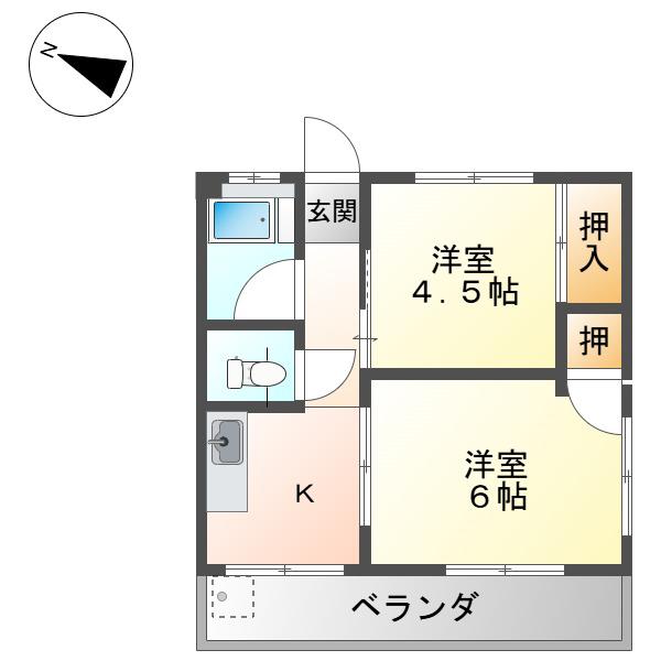 びわざとマンション(2K/2階)の間取り写真