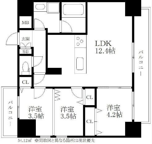 MODERN PALAZZO博多駅東(3LDK/2階)の間取り写真