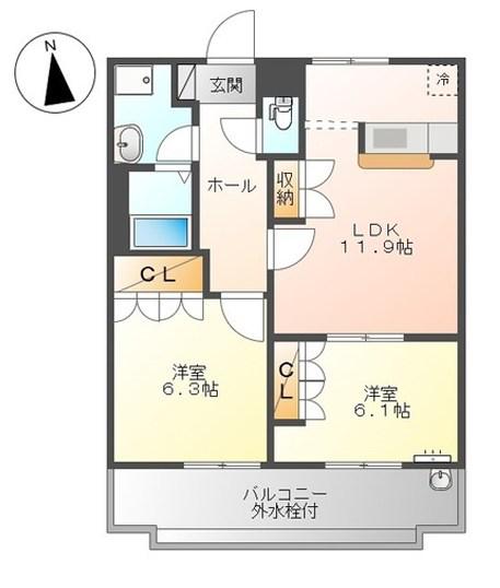 ソレアード・メゾンB(2LDK/2階)の間取り写真