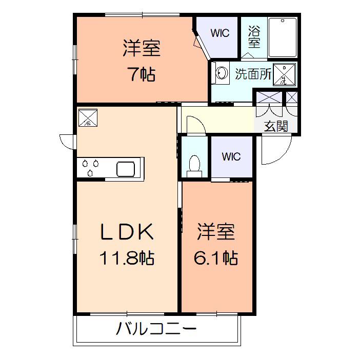 アリエッタ(2LDK/2階)の間取り写真