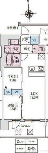 スプランディッド大阪イースト(2LDK/13階)の間取り写真