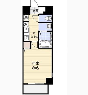 ブランドール壱番館(1K/8階)の間取り写真