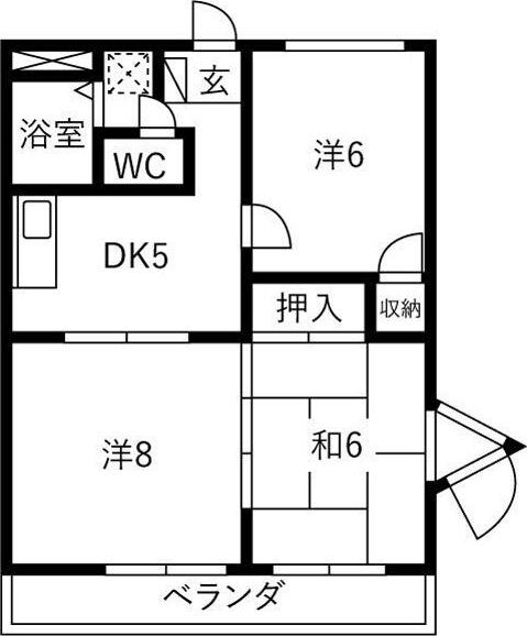 シャトーK1(3DK/2階)の間取り写真