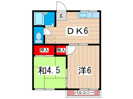 シェイルメゾンA(2DK/2階)の間取り写真