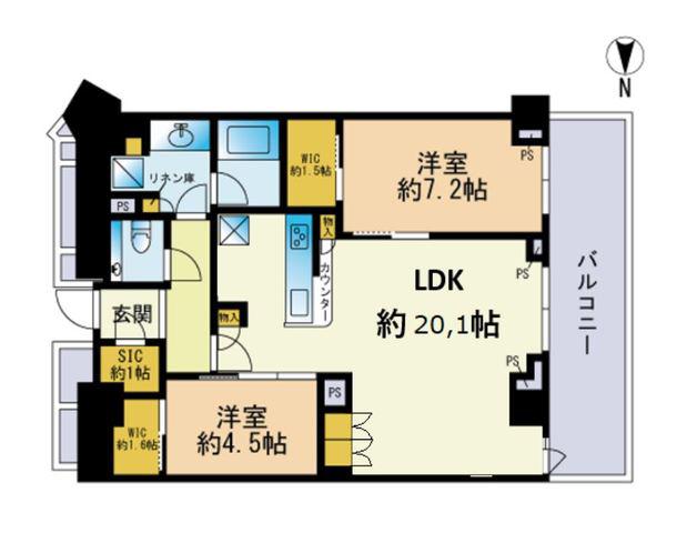 ザ・パークハウス福岡タワーズウエスト(2LDK/25階)の間取り写真