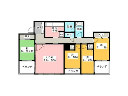 グランドコートB棟(4LDK/1階)の間取り写真