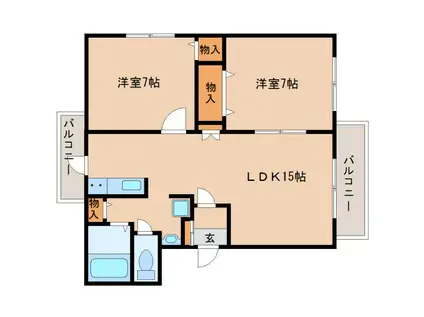 フローリダ文殊ヴィレッジ南棟(2LDK/2階)の間取り写真