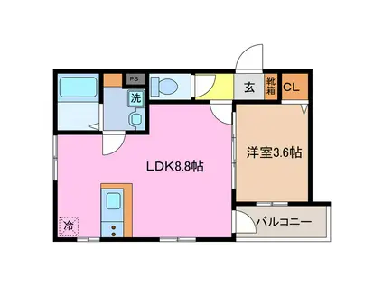 スクエア富田(1LDK/1階)の間取り写真