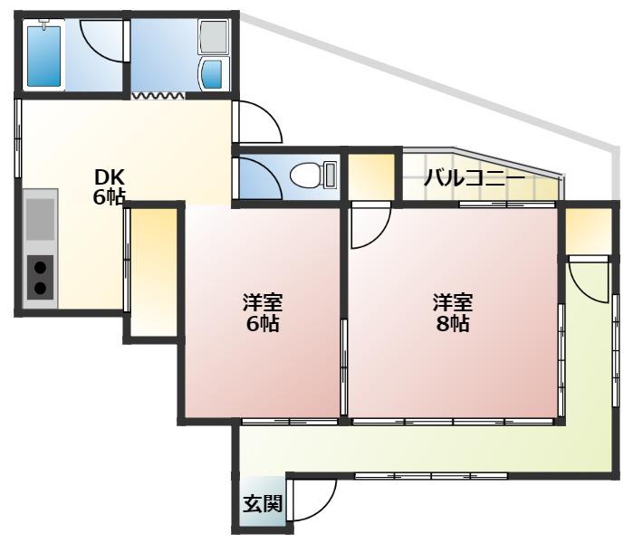 古江上1丁目アパート(2DK/1階)の間取り写真