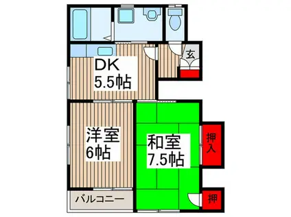 浦和コート(2DK/1階)の間取り写真