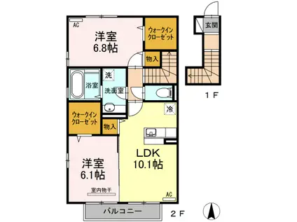 エスポアール・タカムラIII A棟(2LDK/2階)の間取り写真