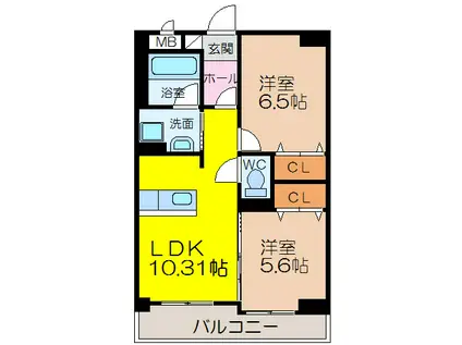 モン・ヴィラージュ佐賀駅前(2LDK/3階)の間取り写真