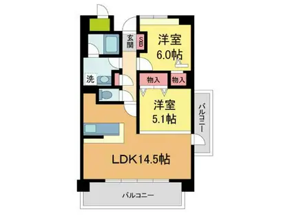 セリシール夙川苦楽園(2LDK/4階)の間取り写真