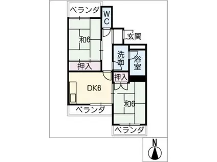 稲駅マンション(2DK/3階)の間取り写真