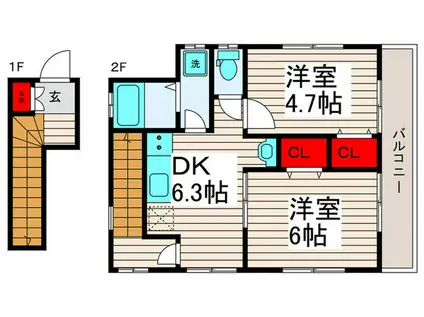 矢萩事務所(2DK/2階)の間取り写真