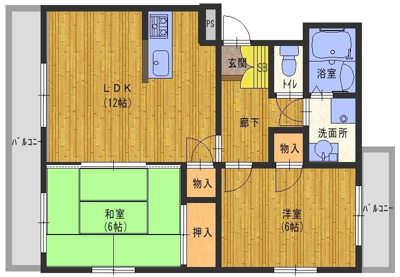 バンブーハウスII(2LDK/2階)の間取り写真