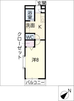 アンプルール ブワ 秀(1K/2階)の間取り写真