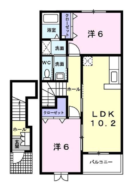 ケンブライト(2LDK/2階)の間取り写真