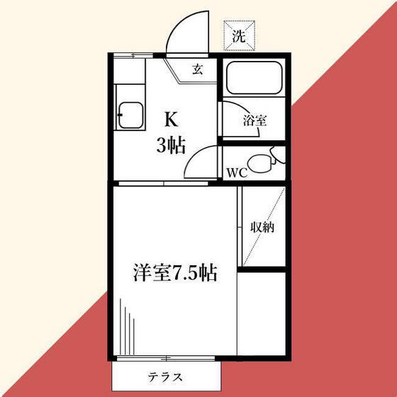 イーハトーブ海老名(1K/1階)の間取り写真
