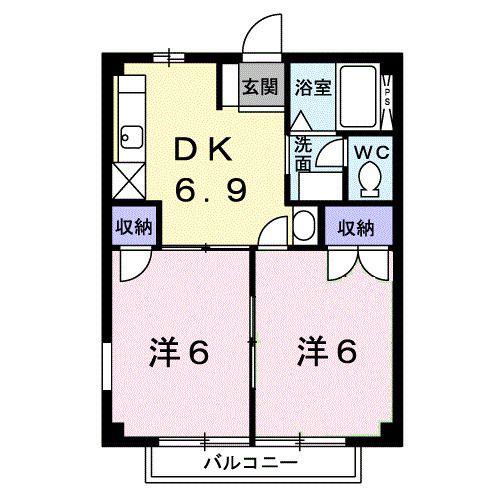 フラワーニュータウン(2DK/2階)の間取り写真